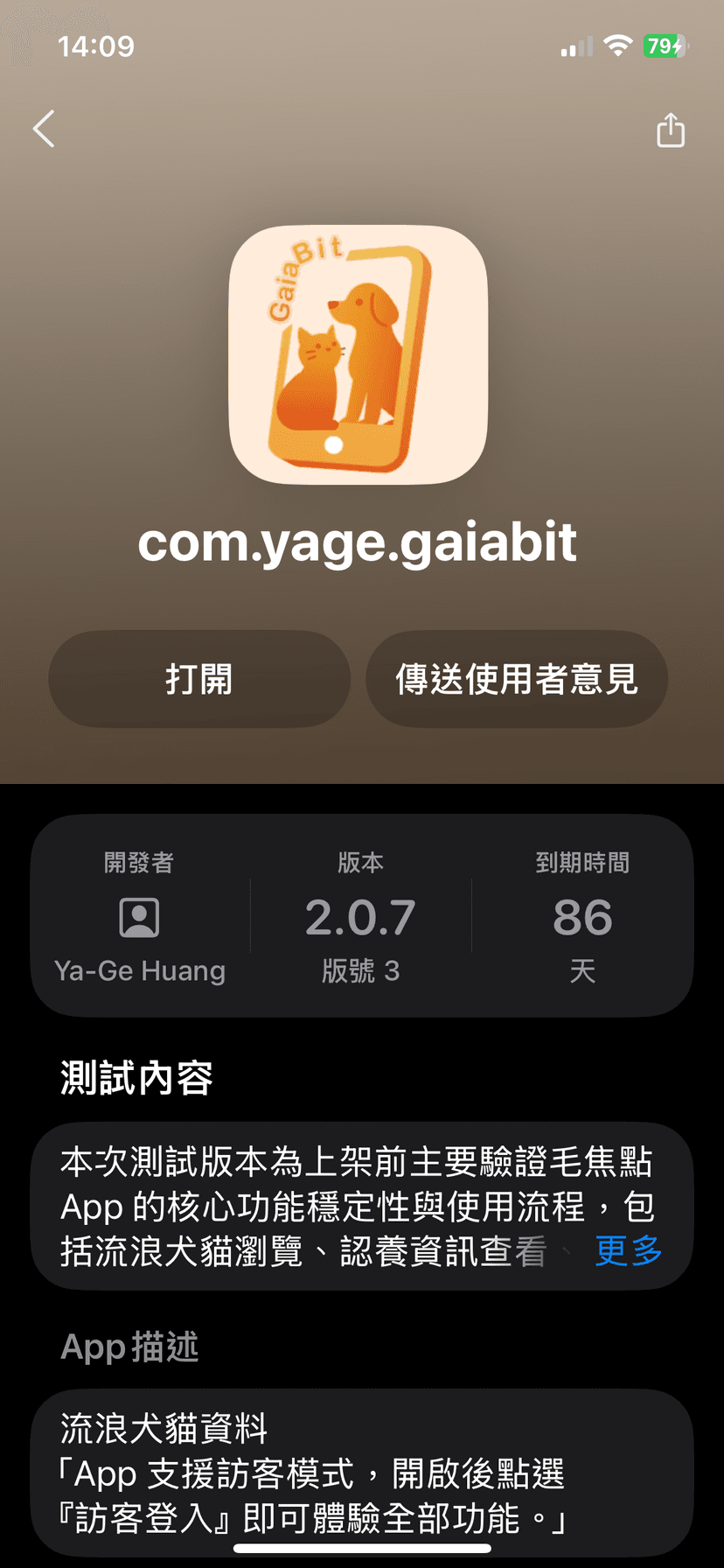 TestFlight 應用程式詳細資訊